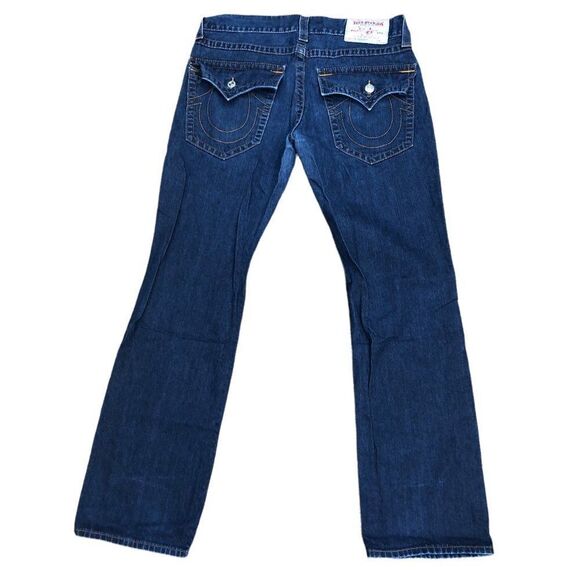 TRUE Religion Jeans Size 34 STRAIGHT ORANGE FLAP T Blue - Picture 2 of 8